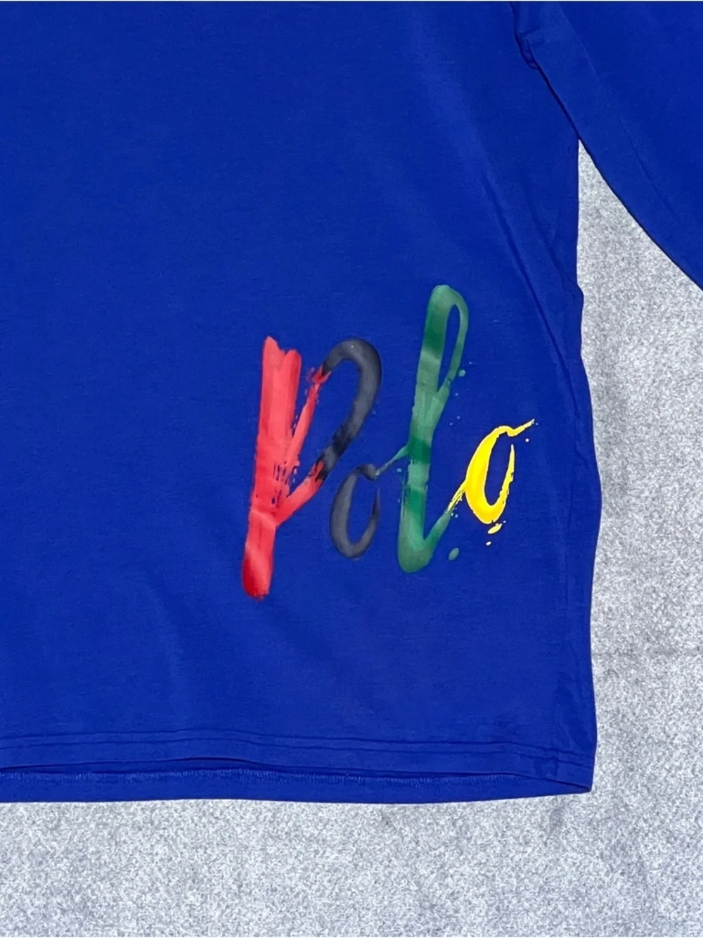 POLO RALPH LAUREN Royal Blue Brushstroke Script Logo Long Sleeve Tee Mens Large